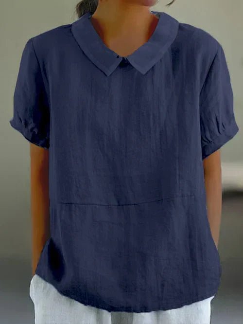Women's Peter Pan Collar Blouse - Dark blue