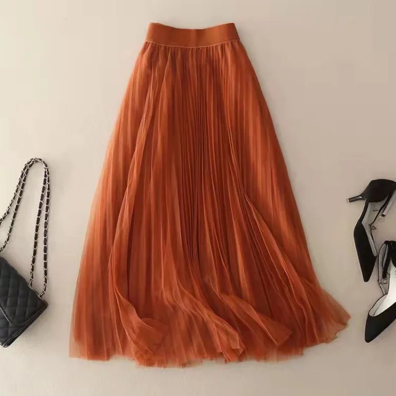 Women's Pleated Maxi Skirt - Rust Red