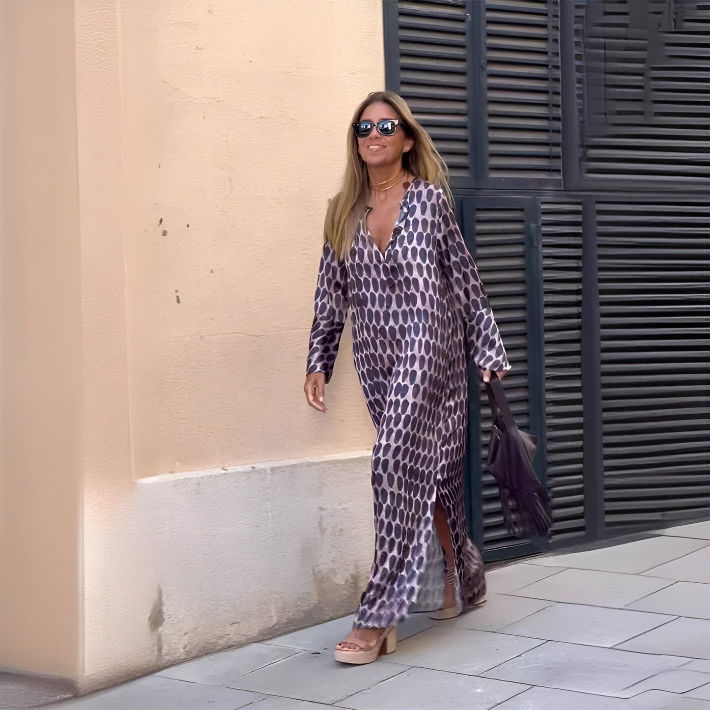Boho Long Sleeve Maxi Dress - Purple