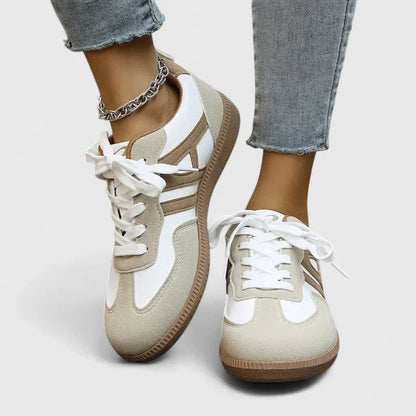 Casual Low Top Sneakers - Khaki & White
