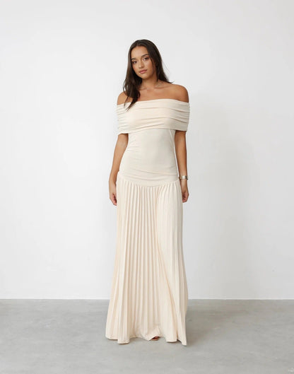 Formal Off Shoulder Maxi Dress - Cream