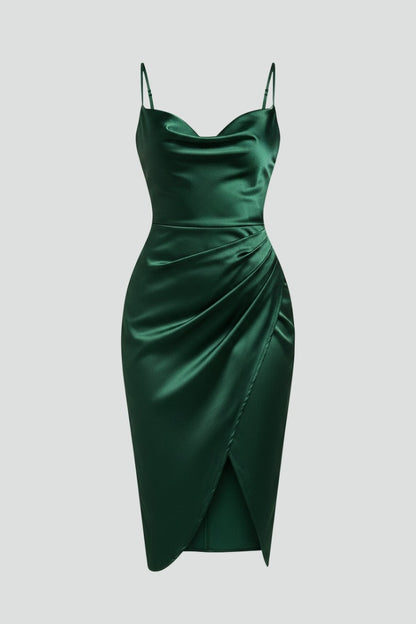 Cowl Neck Ruched Midi Dress