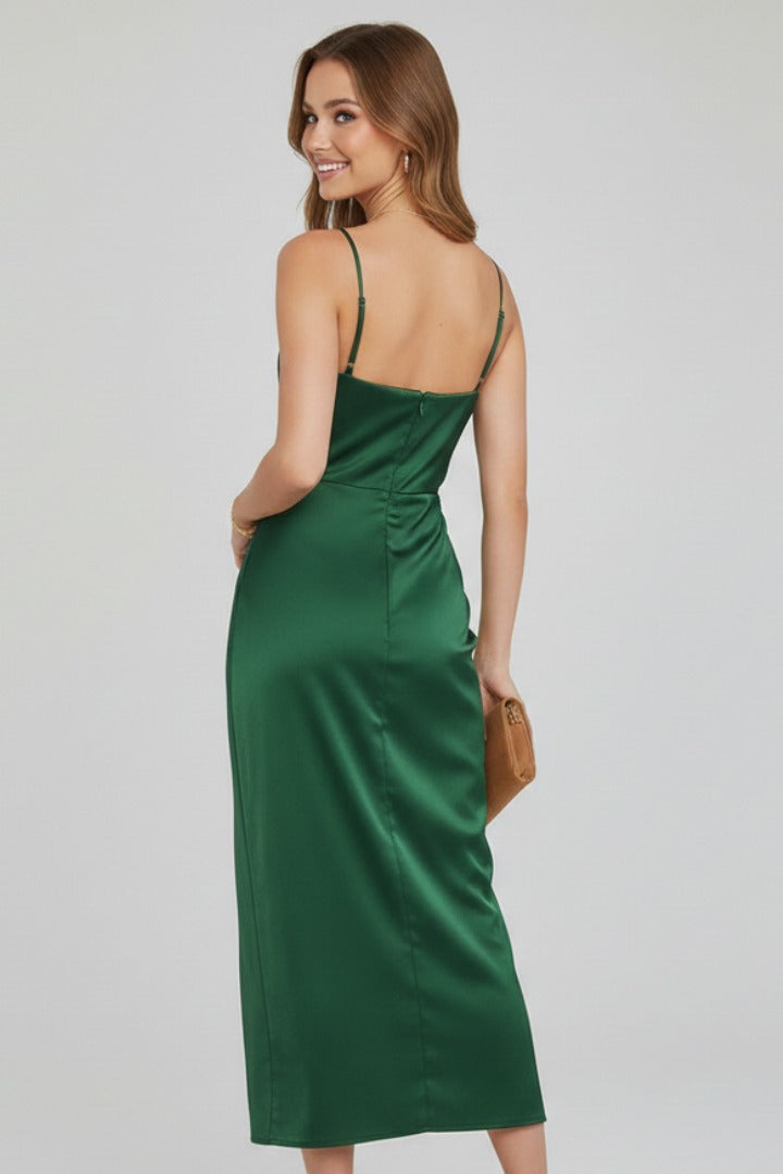 Cowl Neck Ruched Midi Dress