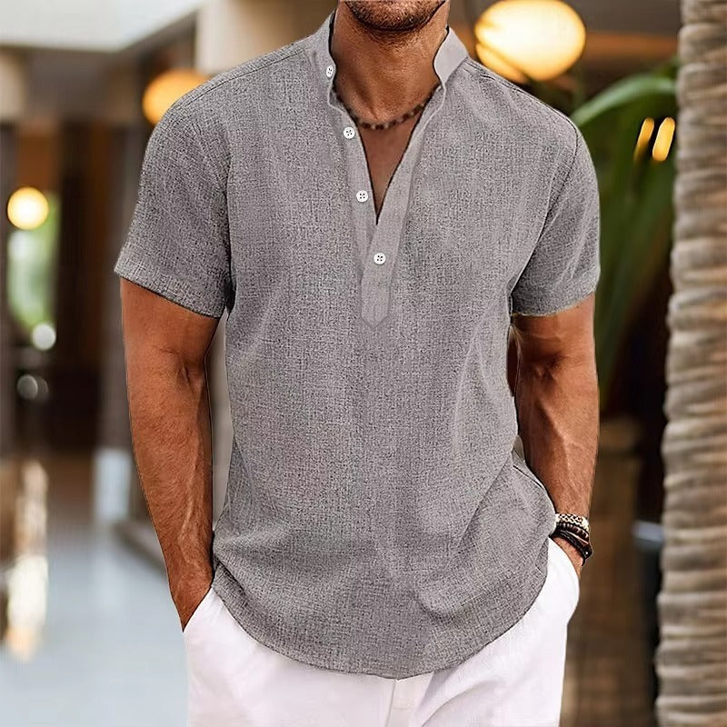 Short Sleeve Henley Shirt - Gray
