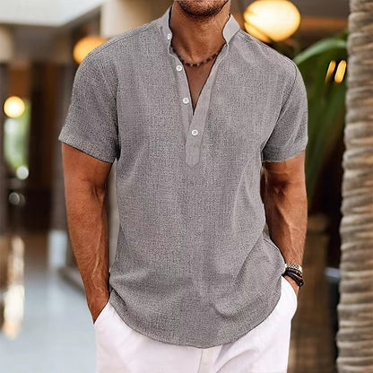 Short Sleeve Henley Shirt - Gray