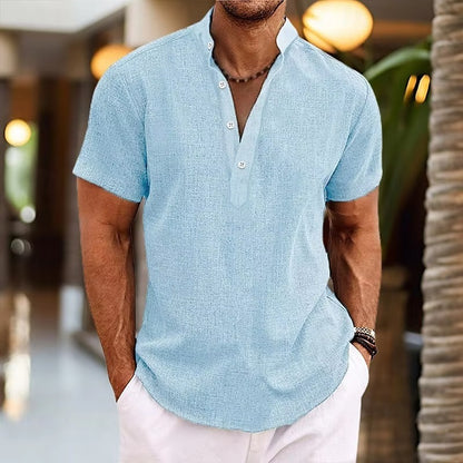 Short Sleeve Henley Shirt - Light blue