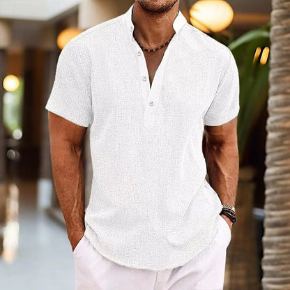 Short Sleeve Henley Shirt - White