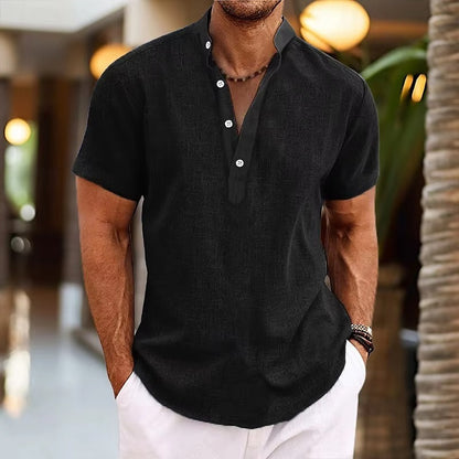 Short Sleeve Henley Shirt - Black