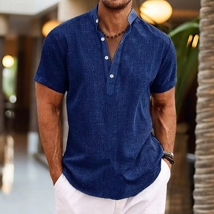 Short Sleeve Henley Shirt - Dark blue