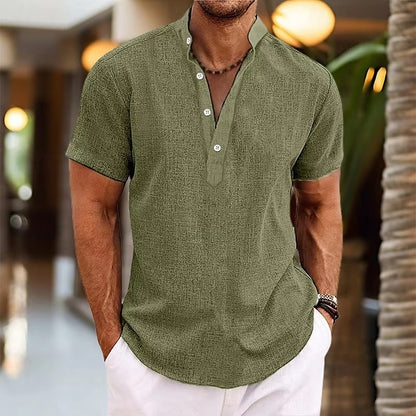 Short Sleeve Henley Shirt - Green