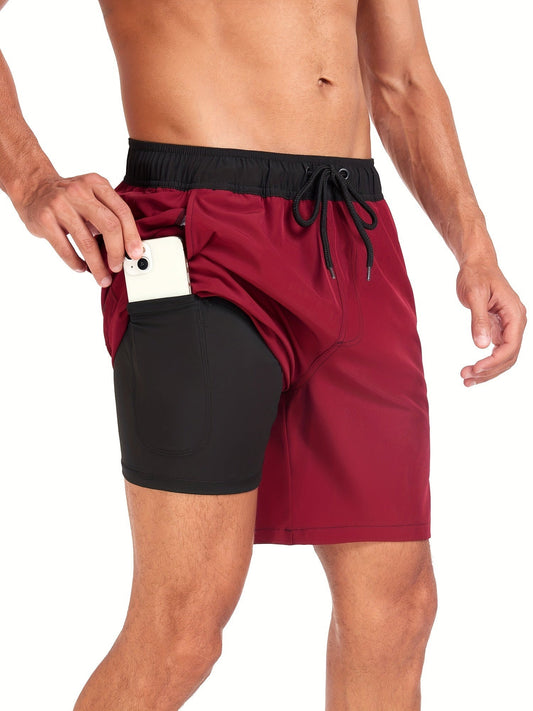 Quick Dry Swim Trunks - Burgundy