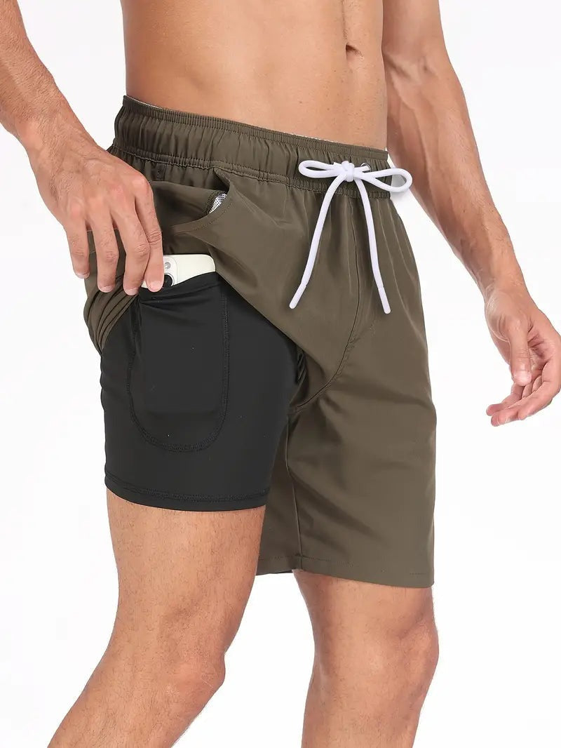 Quick Dry Swim Trunks - Olive Green