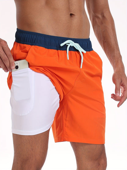 Quick Dry Swim Trunks - Red Orange