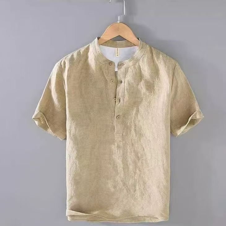 Men's Short Sleeve Henley Shirt - Khaki