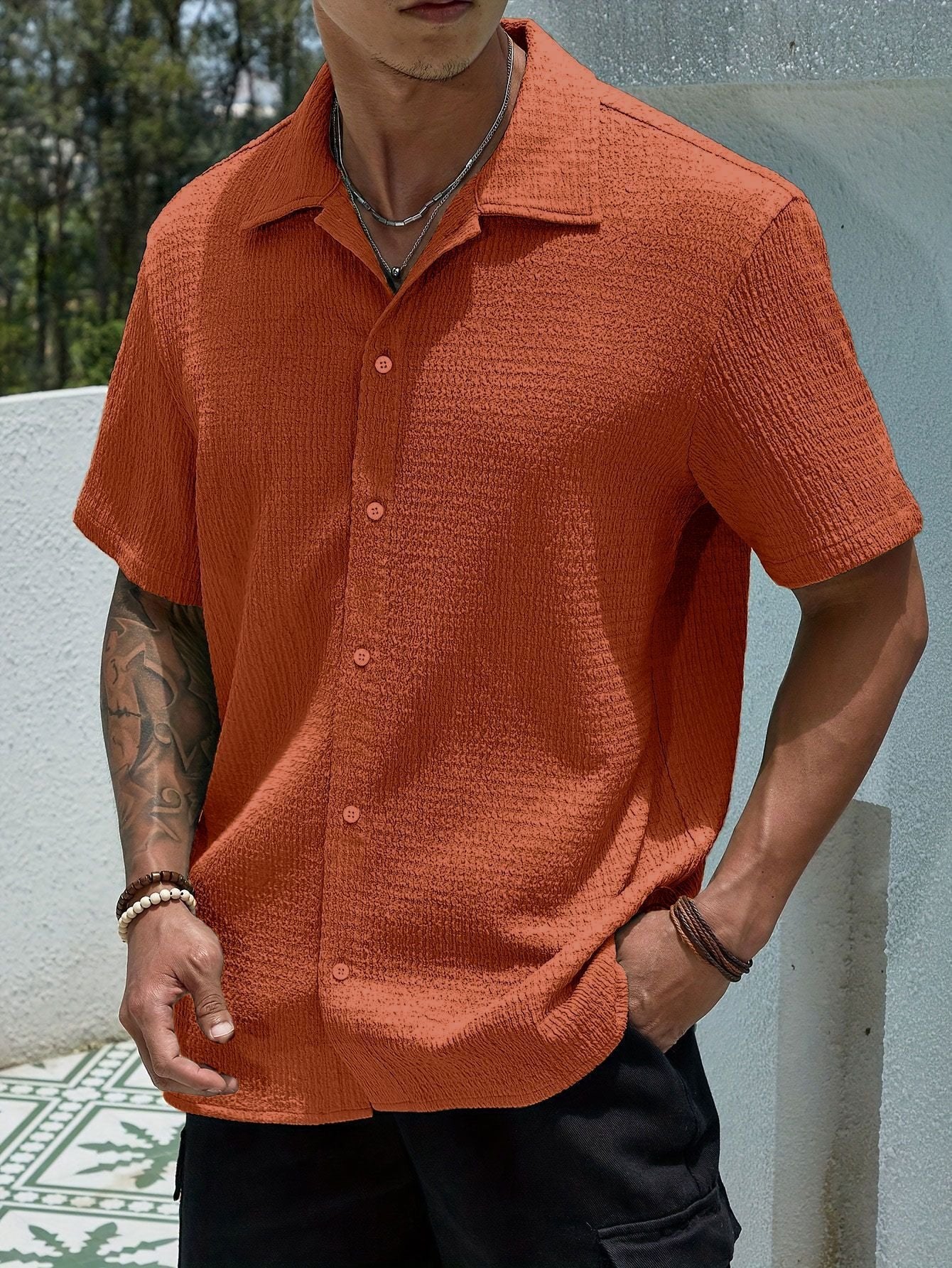 Men's Short-Sleeve Shirt - Orange