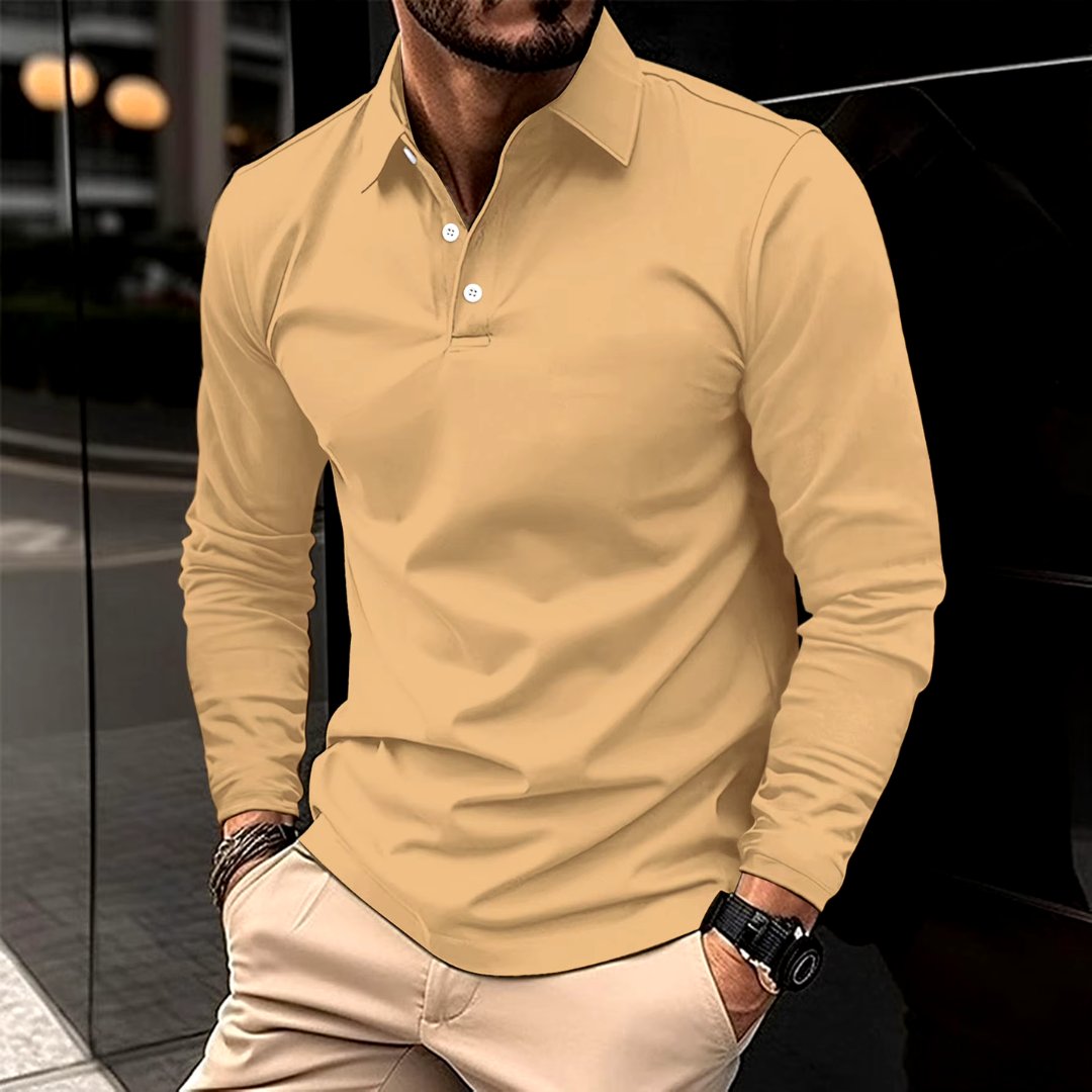 Men's Slim Long-Sleeve Polo Shirt - Khaki