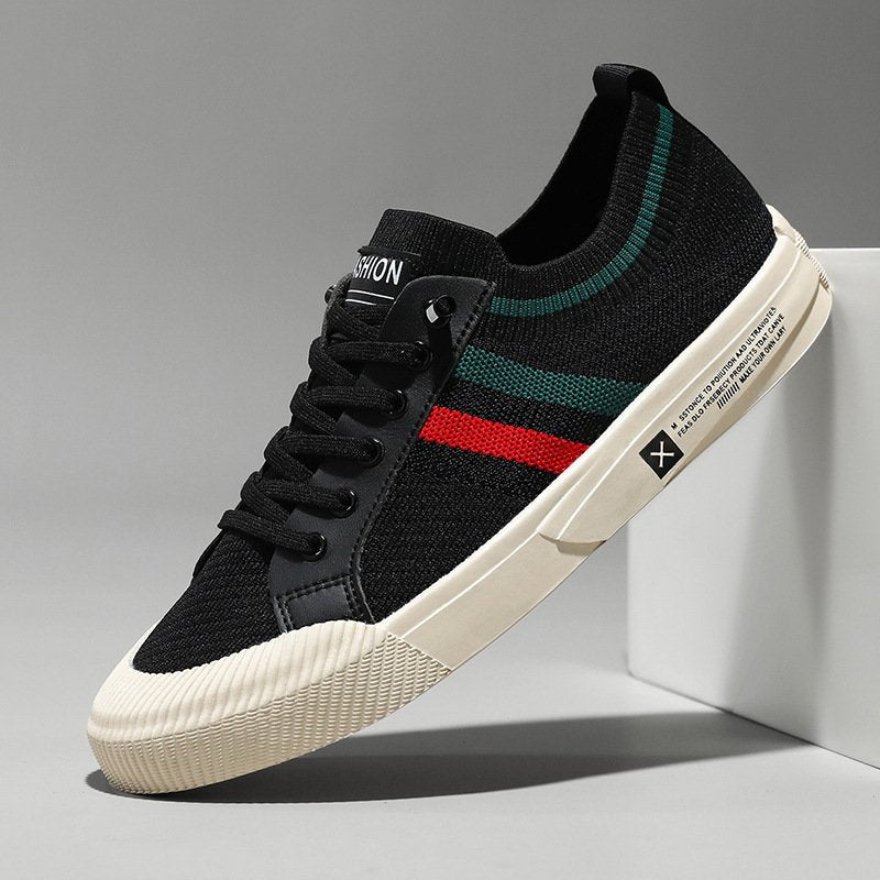 Men's Striped Knit Low-Top Sneakers - Black