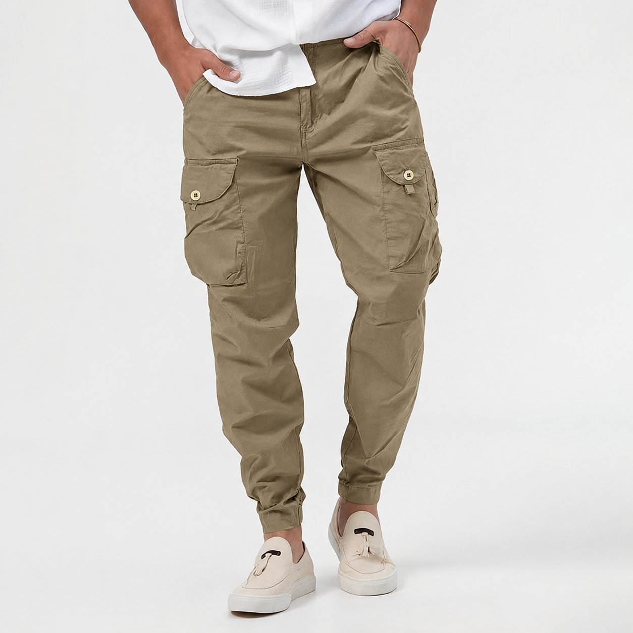 Men's Tapered Cargo Joggers - Beige