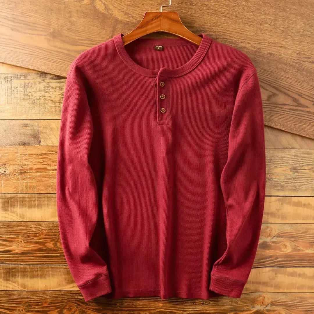Long Sleeve Henley Shirt - Red