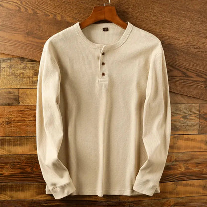Long Sleeve Henley Shirt - Beige