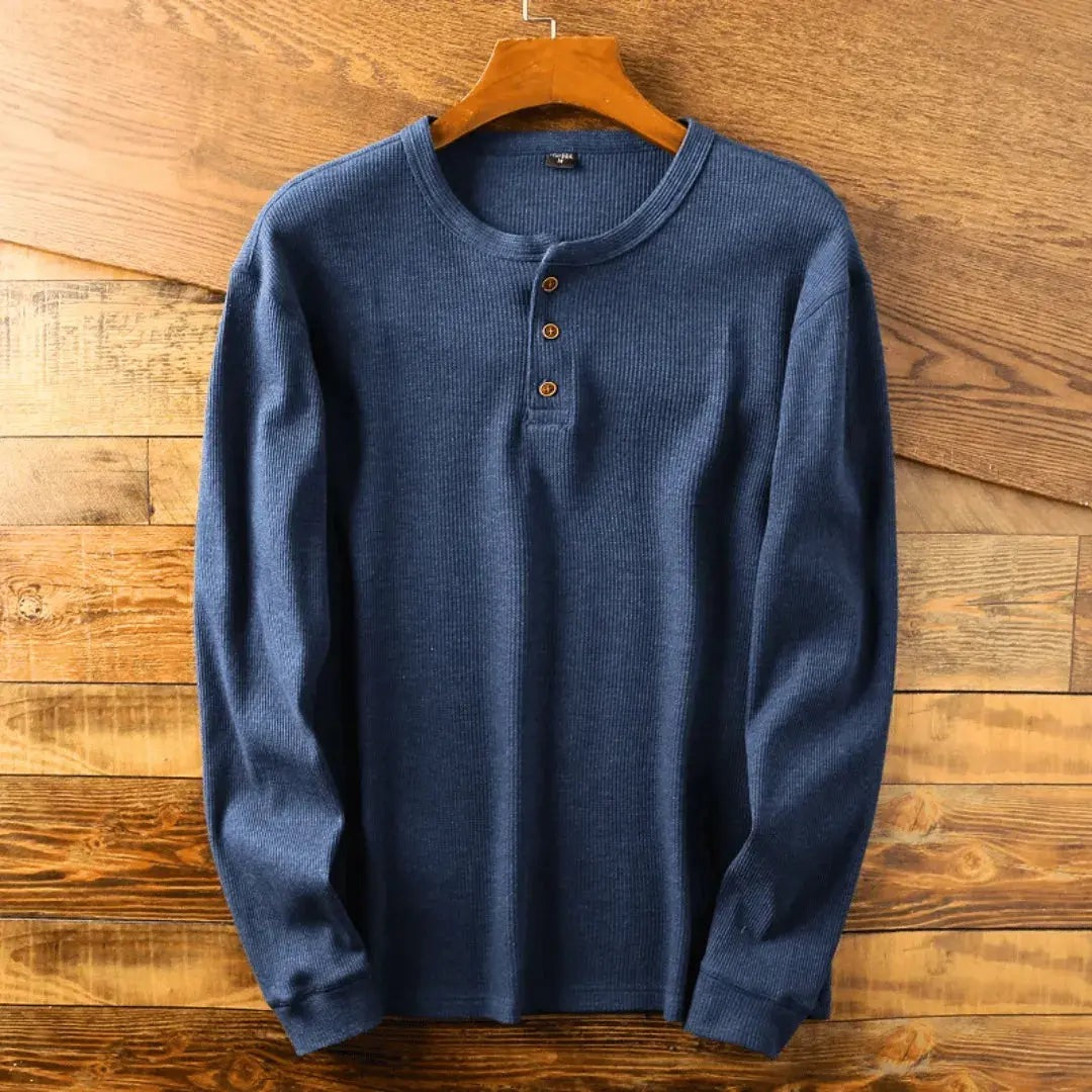 Long Sleeve Henley Shirt - Blue