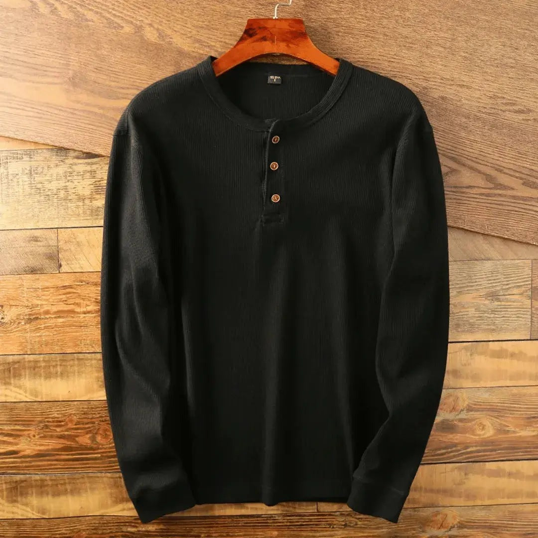 Long Sleeve Henley Shirt - Black