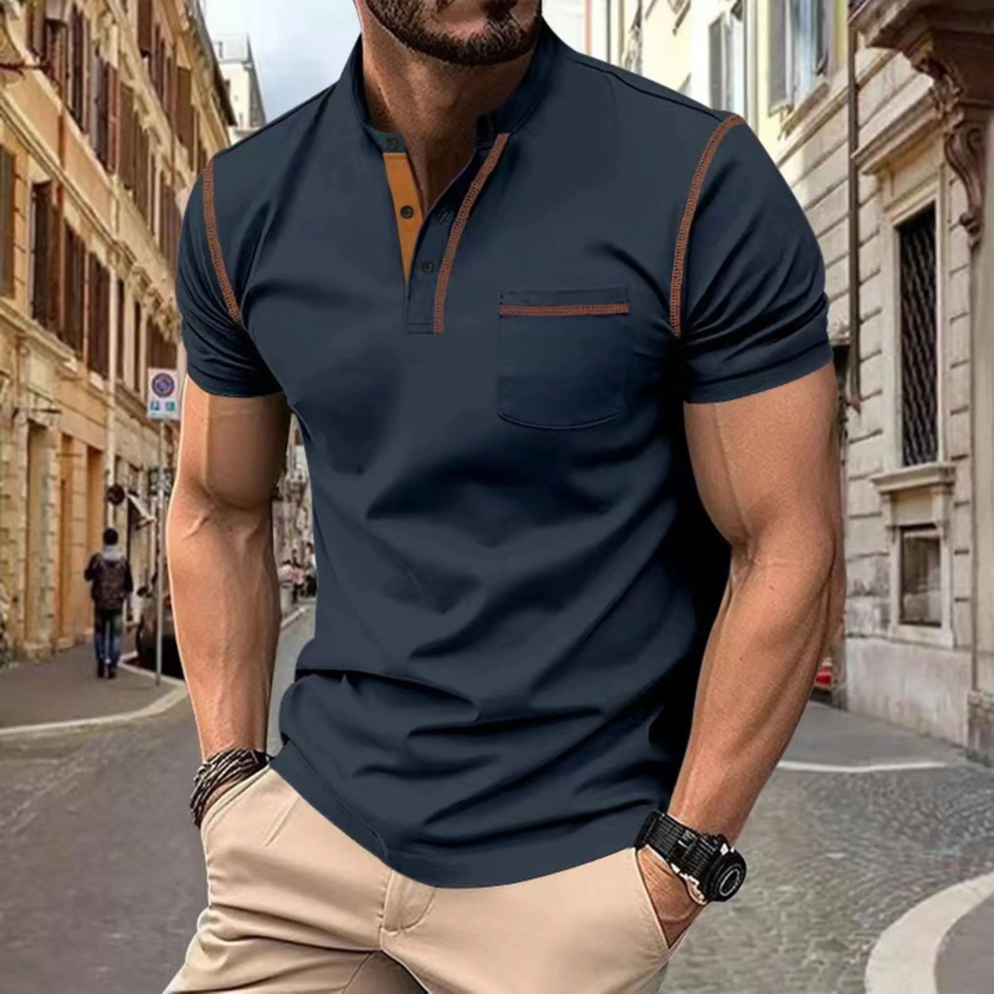 Men's Slim Polo Shirt - Navy Blue