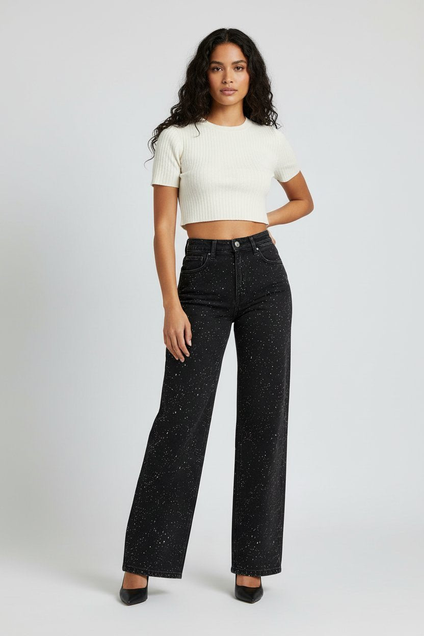 Women's High-Waisted Wide-Leg Jeans - Black