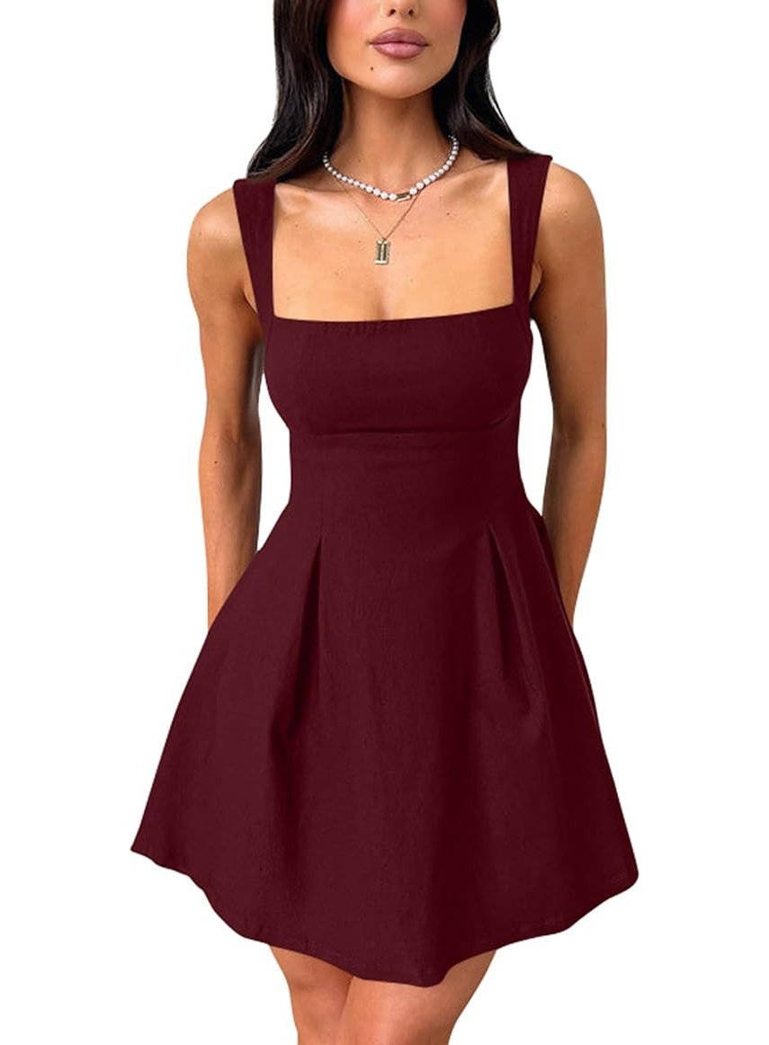 Women's Square-Neck Mini Dress - Winered