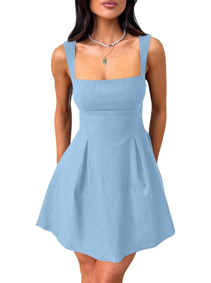 Women's Square-Neck Mini Dress - Light Blue