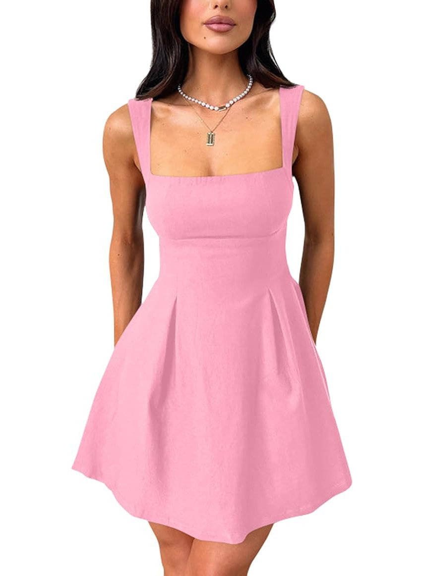 Women's Square-Neck Mini Dress - Pink
