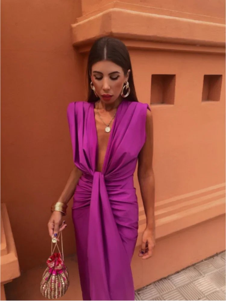 Women's Bodycon Satin Maxi Dress - Fuchsia
