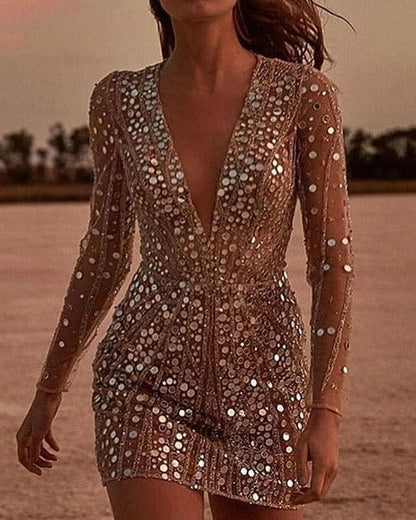 Long Sleeve Sequin Mini Dress