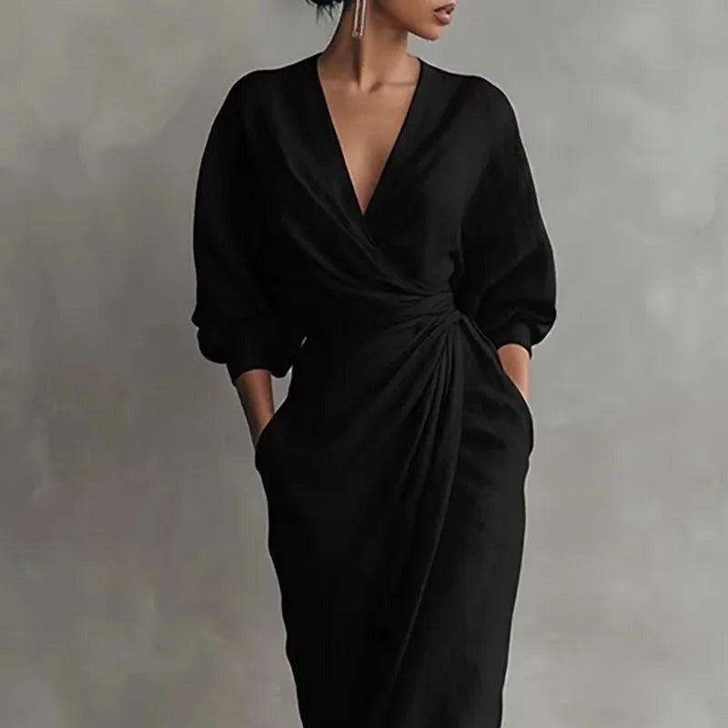 Long Sleeve Wrap Maxi Dress