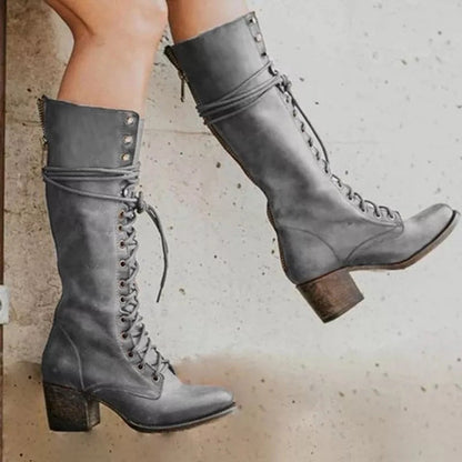 Knee High Combat Boots - Grey