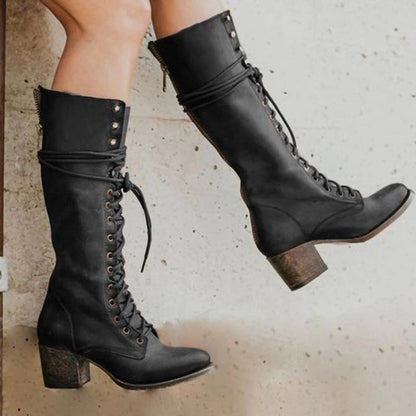 Knee High Combat Boots - Black