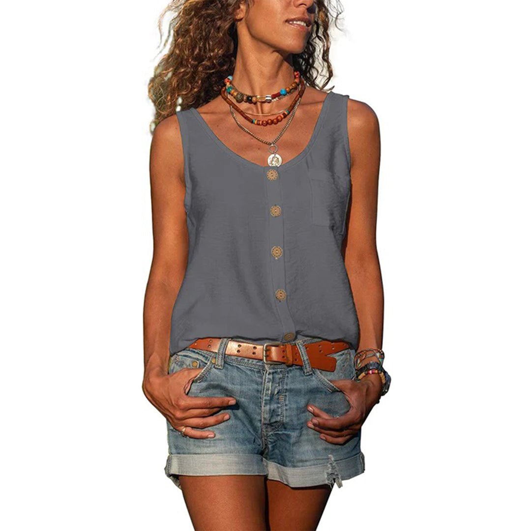 Women's Cotton Blend Button-Front Tank - Gray