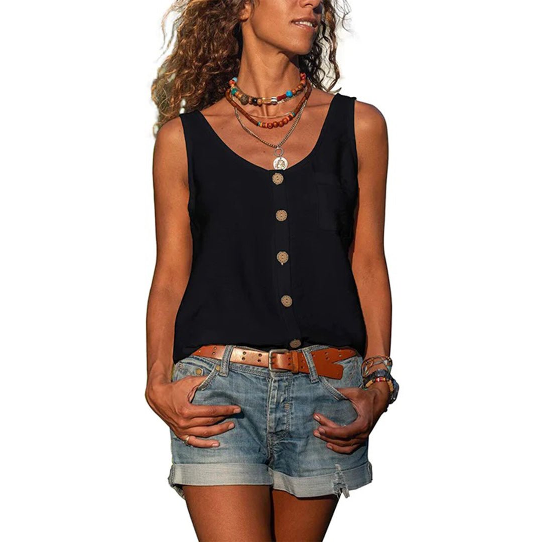Women's Cotton Blend Button-Front Tank - Black