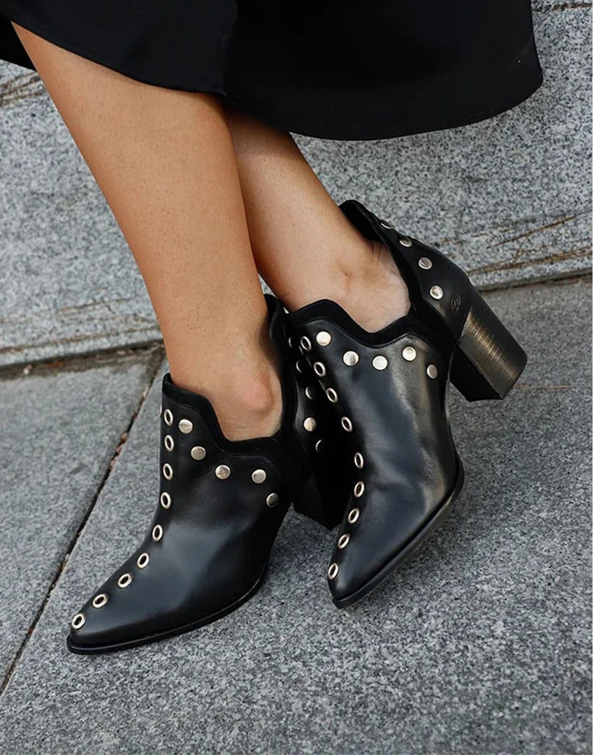 Block Heel Ankle Boots - Black
