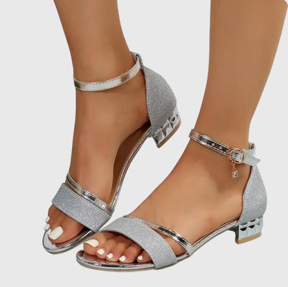 Embellished Block Heel Sandals - Silver