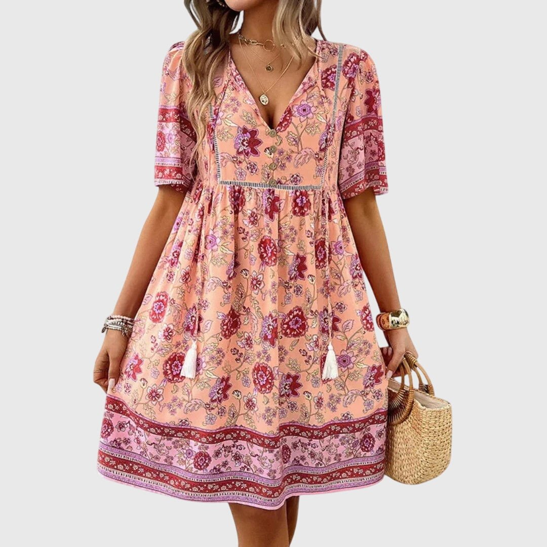 Women's Floral V-Neck Mini Dress - Pink