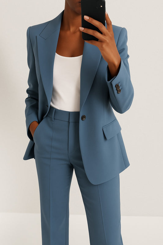 Wide Leg Pants Two Piece Set - Blue