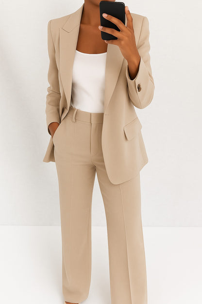 Wide Leg Pants Two Piece Set - Beige
