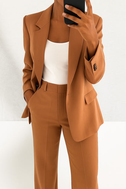 Wide Leg Pants Two Piece Set - Brown