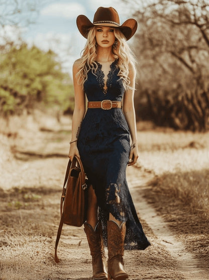 V Neck Sleeveless Midi Dress