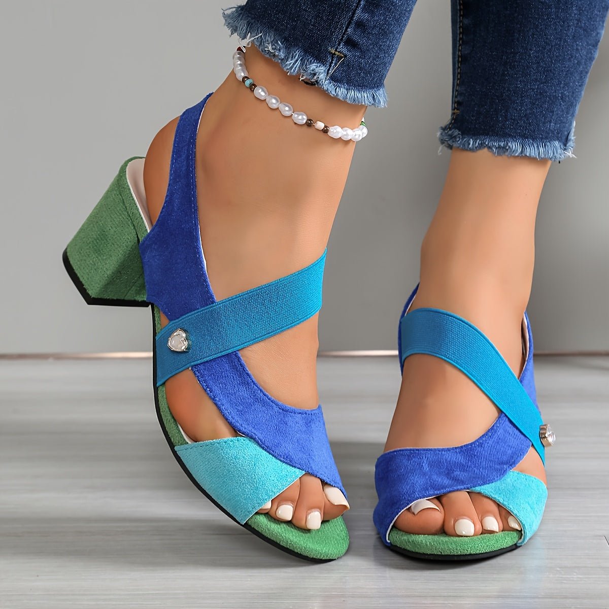 Women's Strappy Block Heel Sandals - Sky Blue