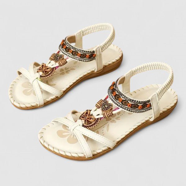 Women's T-Strap Flat Sandals - White Athena