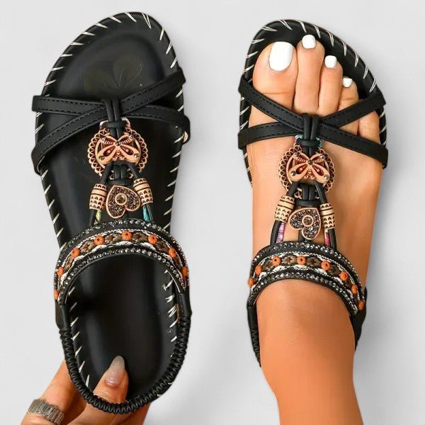 Women's T-Strap Flat Sandals - Graphite Black