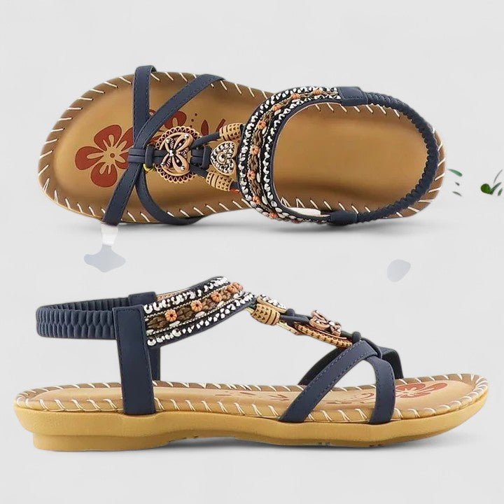 Women's T-Strap Flat Sandals - Cobalt Blue