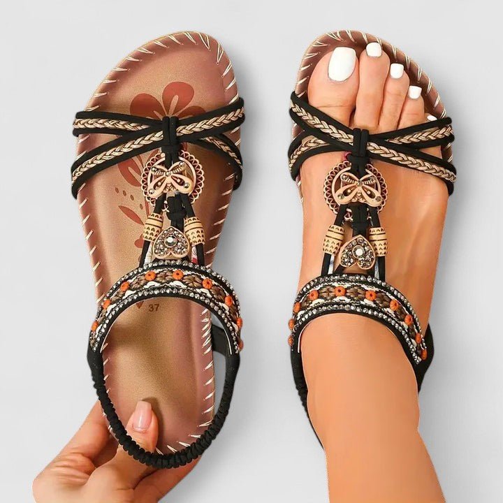 Women's T-Strap Flat Sandals - Light Black